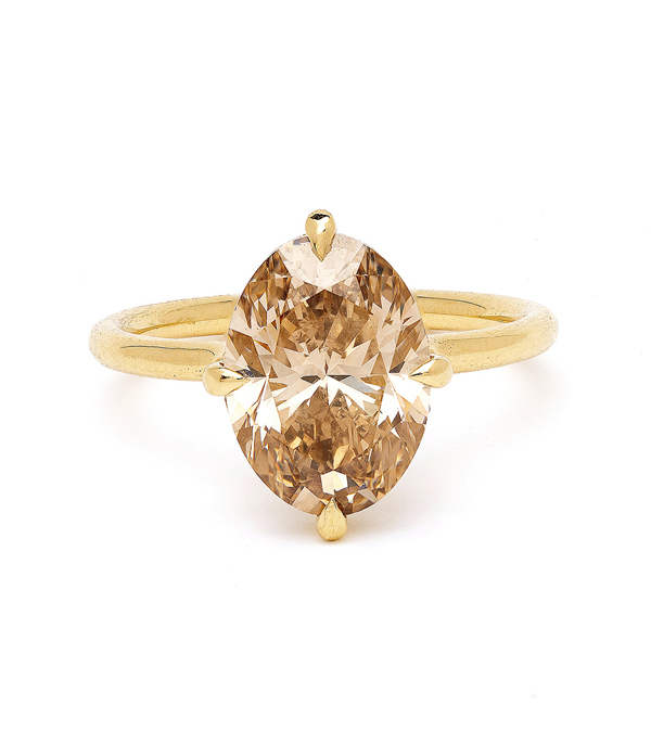 18K Shiny Yellow Gold 4 Carat Champagne Diamond Engagement Ring designed by Sofia Kaman handmade in Los Angeles using our SKFJ ethical jewelry process.