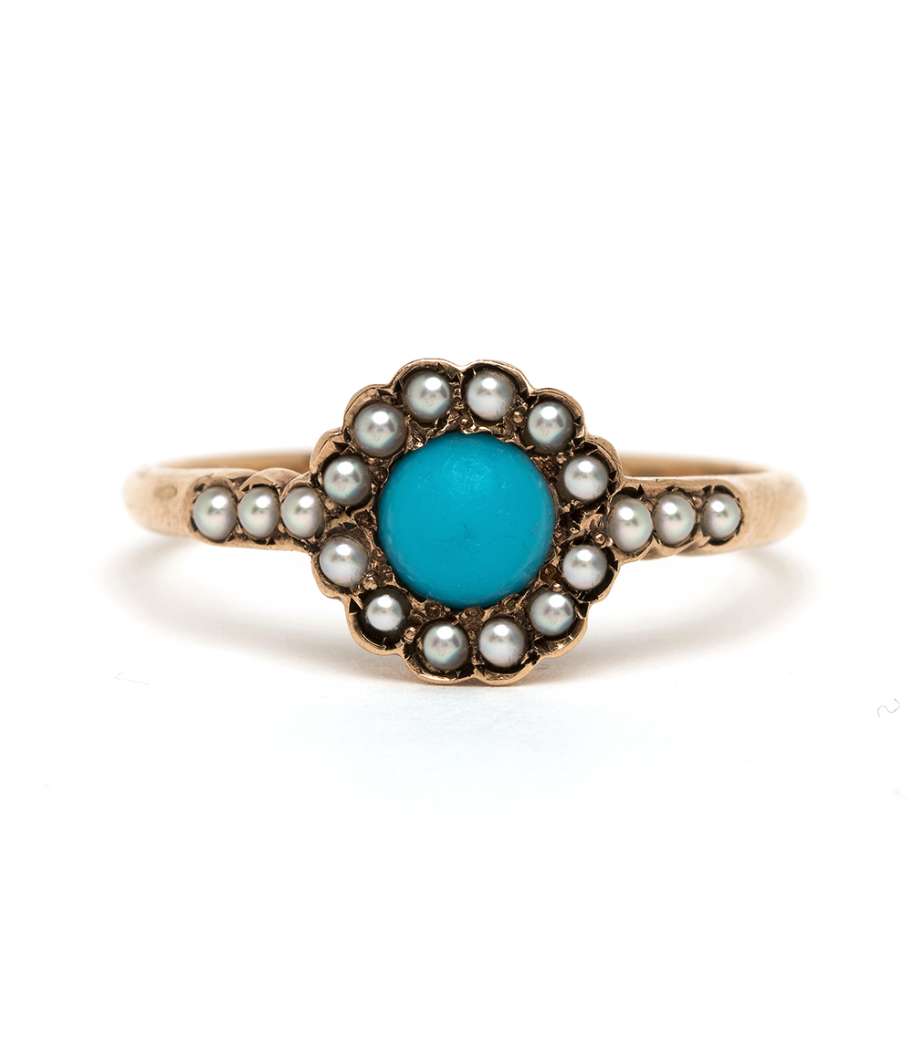 Vintage Cabochon Turquoise Flower Ring