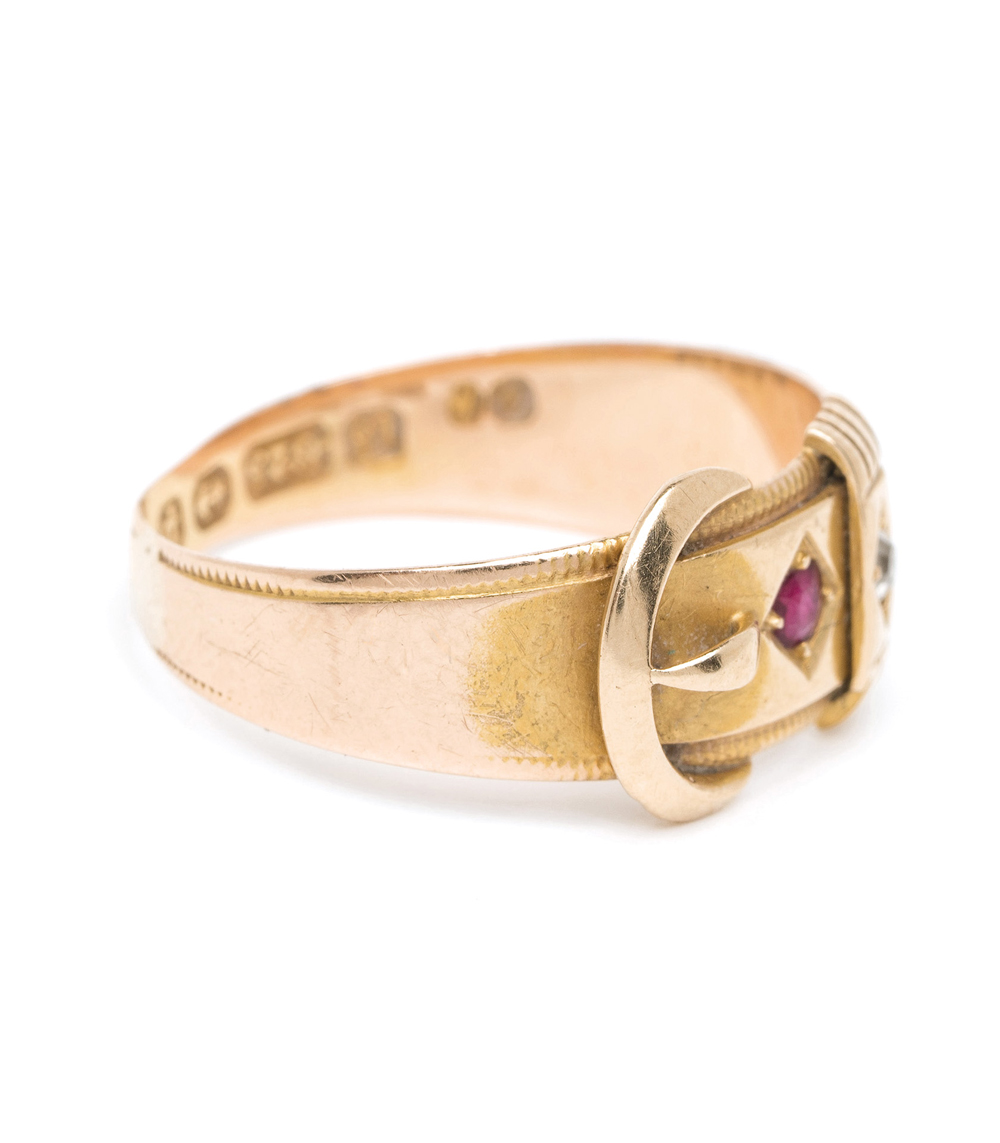 Vintage Star Set Diamond 9ct Gold Buckle Ring by Slade & Wolfe. - Ruby Lane